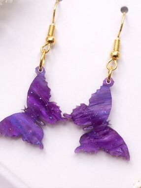 Purple Butterfly Earrings Dangle Lightweight Sparkly Earrings